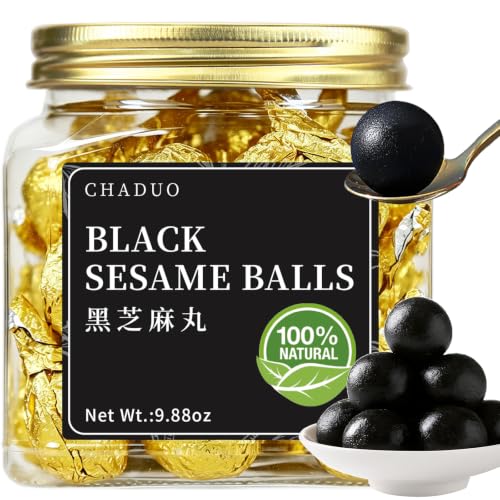 CHADUO Black Sesame Balls Handmade Black Sesame Snack 30balls(9.88oz) 黑芝麻丸