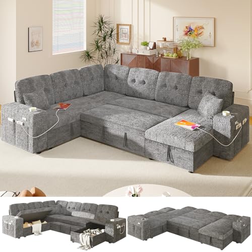Modular Sectional Sleeper Sofa with Pull Out Bed, U Shaped 7 Seat...