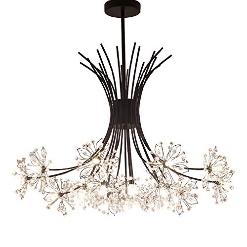 Garwarm Modern Firework Chandeliers,Crystal Dandelion Chandelier Pendant Lighting,Ceiling Lights Fixtures for Living Room Bedroom Restaurant,19-Light,Black