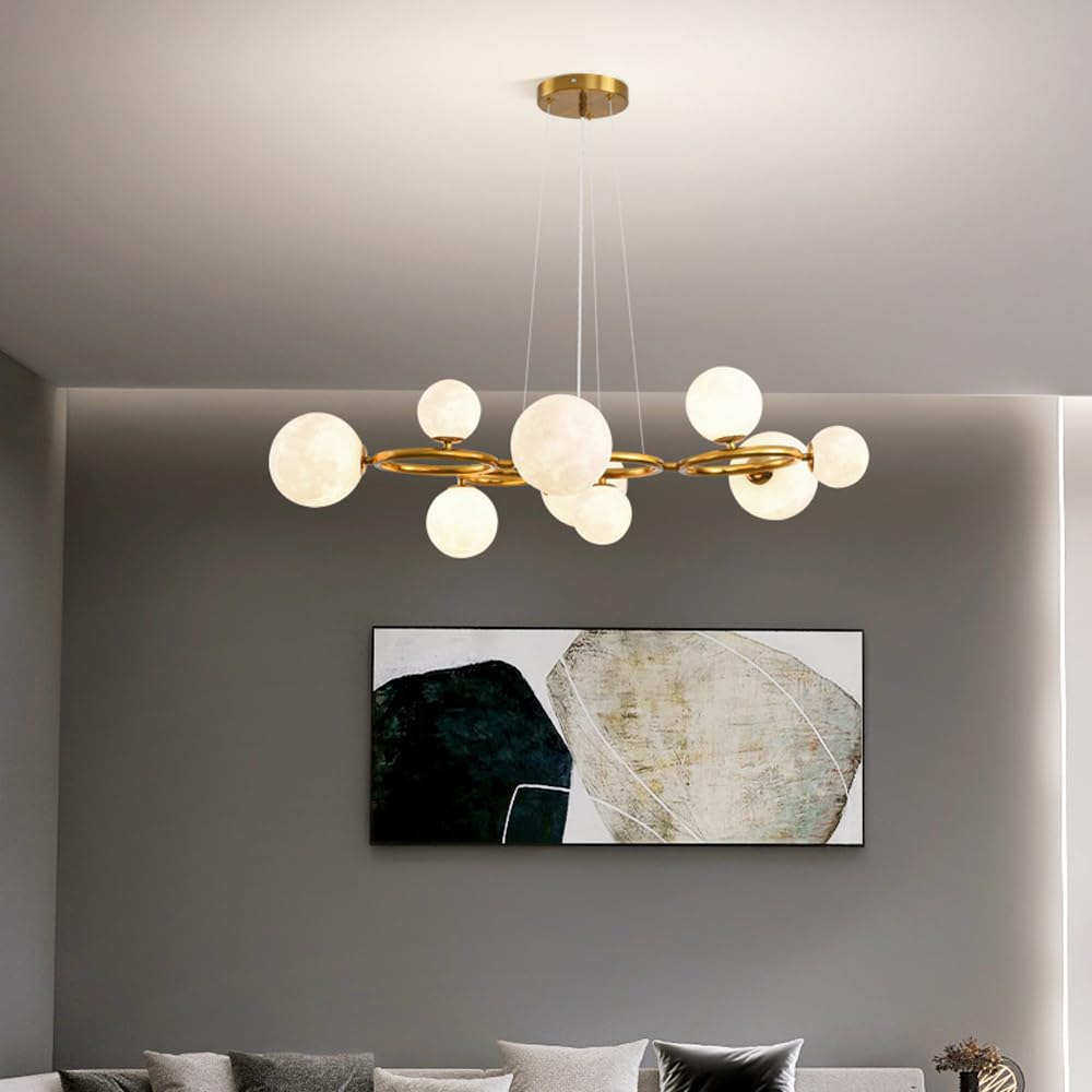 Lustre doré 7/9 lumières suspension globe du milieu du siècle réglable en fer