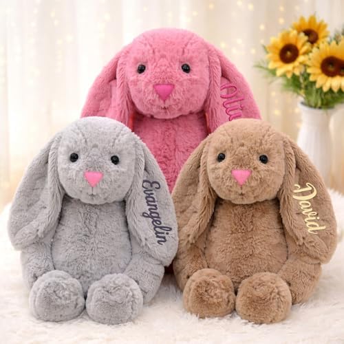 Personalized Easter Bunny Stuffed Animal, Custom Name Plush Rabbit Doll Gifts, Handcraft Fluffy Bunny with Long Ears Embroidered, Easter Stuffed Animals for Girls Boys Kids Gift Color01 - 1