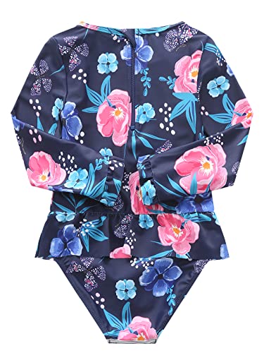 Image of Aisyee Baby Girls One Piece Swimsuits Long Sleeve Rash Guard Swimshirts