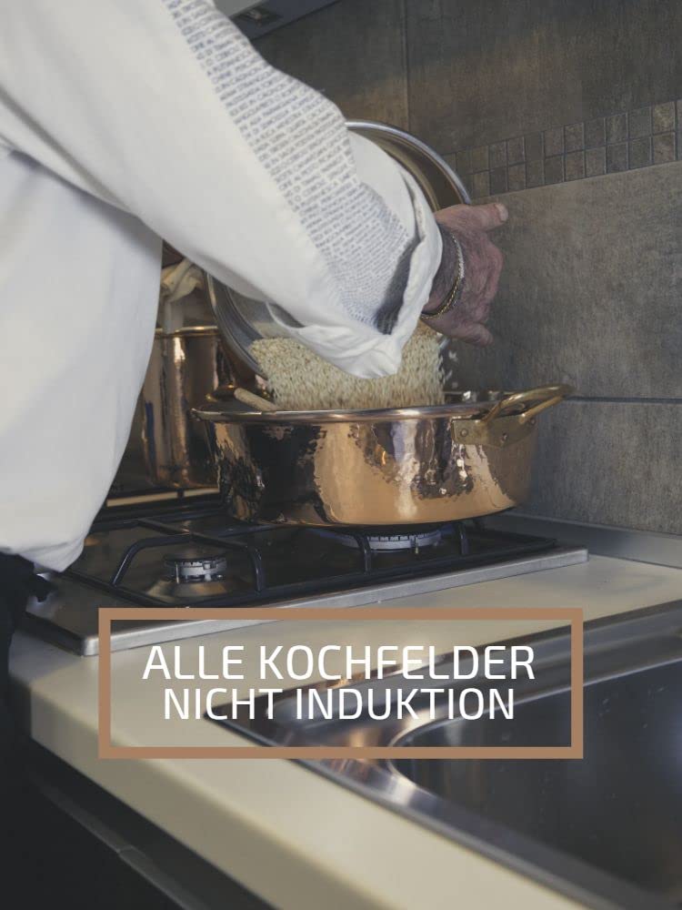 CREARTISTIC 100% Made in Italy Verzinntes Risotto kupfertöpfe – 26x8cm, 2.8L, 2 Handschellen aus Messing und praktischem Ausguss - Verwenden Sie Küchenkellen aus Holz oder silicon, Handgefertigt