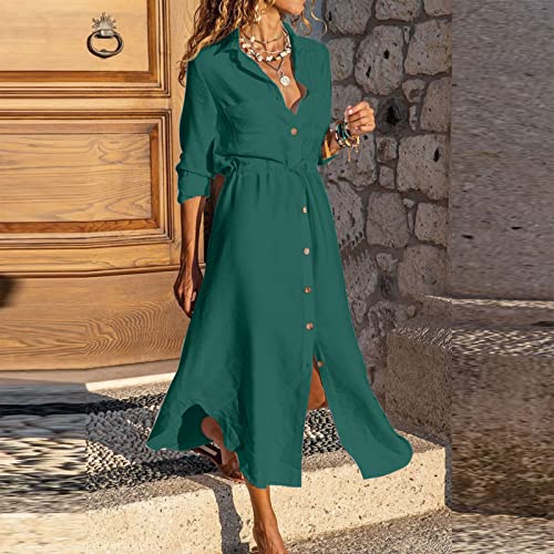 Ladies Long Sleeve Dress Dress for Women Turtle Neck Linen Beach Hawaiian Shirt Cardigan Maxi Long Dress 20252