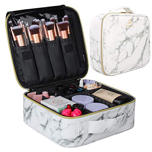 MONSTINA Cosmetic Train Case,Marble Makeup Bag for Women,Portable Cosmetic Bag for Travel