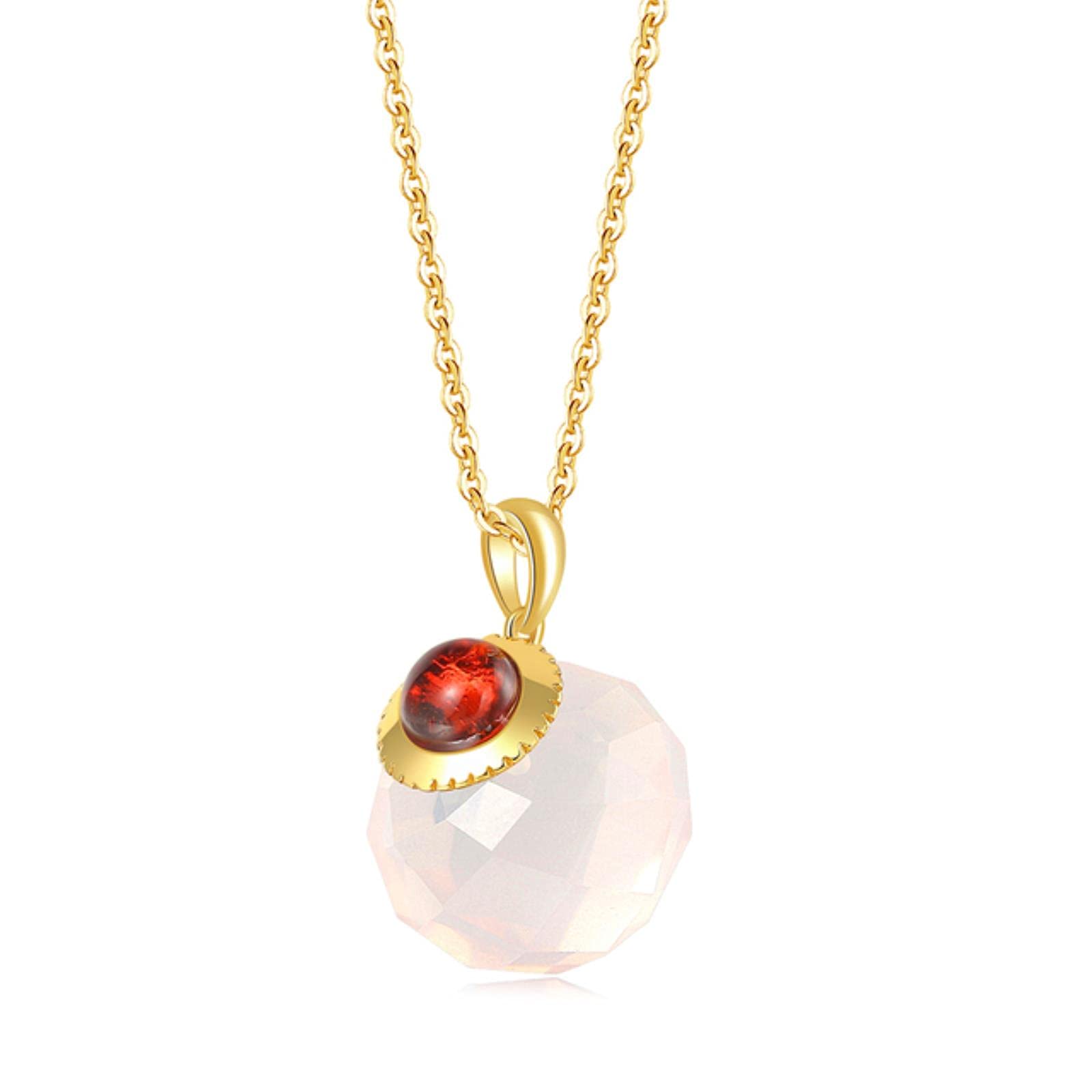 LOKILOKI Collar con Colgante De Bola De Cristal De Plata 925 para Mujer, Cadena Larga De Granate De Cuarzo Rosa Natural, Joyería Chapada En Oro