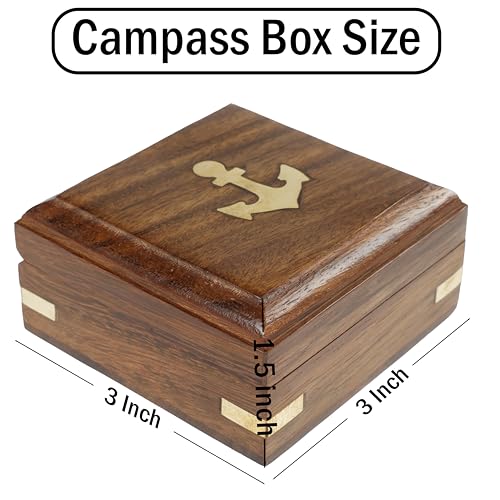 Brújula con estuche de madera grabado miniatura 7