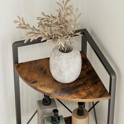 Cerlyunzan 5 Tier Corner Shelf Stand, 64\" H Tall Industrial Corner Bookshelf for Living Room Decor, Metal Corner Shelf, Plant Stand Display Shelf for Bedroom, Bathroom, Small Space, Rustic Brown - Thumbnail 6