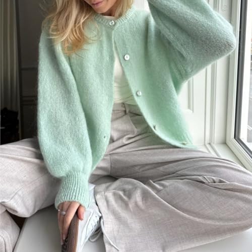 Image of Women Y2k Crop Cardigan Sweater Long Sleeve Button Down Cardigan Vintage Open Front Sweater Cute Knit Pullover Tops