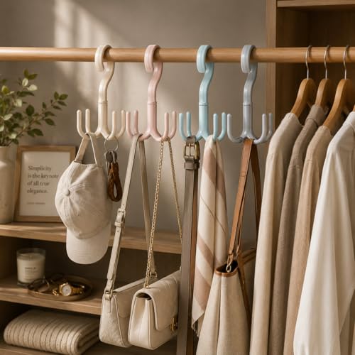 Image of Heda Multi-Function 360 Rotatable 4-Claw Hook Hangers | Space Saving Closet Organizer for Clothes, Bags & Accessories | Multicolor (4)