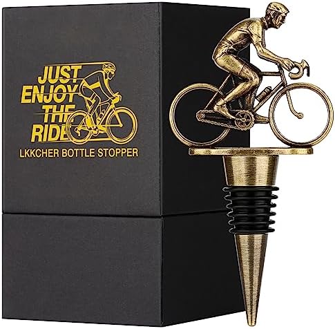 LKKCHER Bicycle Wine Bottle Stopper, Cute Wine Gifts for Men Women, Vintage Bicycle Cycling Gifts, Fathers Gifts Christmas Birthday Gifts for Rider Cyclist, Bronze Wine Saver, Wine Accessories