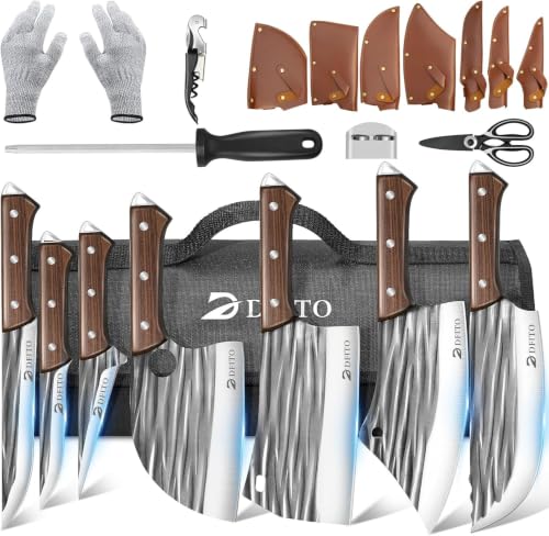 Dfito Butcher Knife Set, Sharp Kitchen Knife Set with Roll Bag Gift for Men