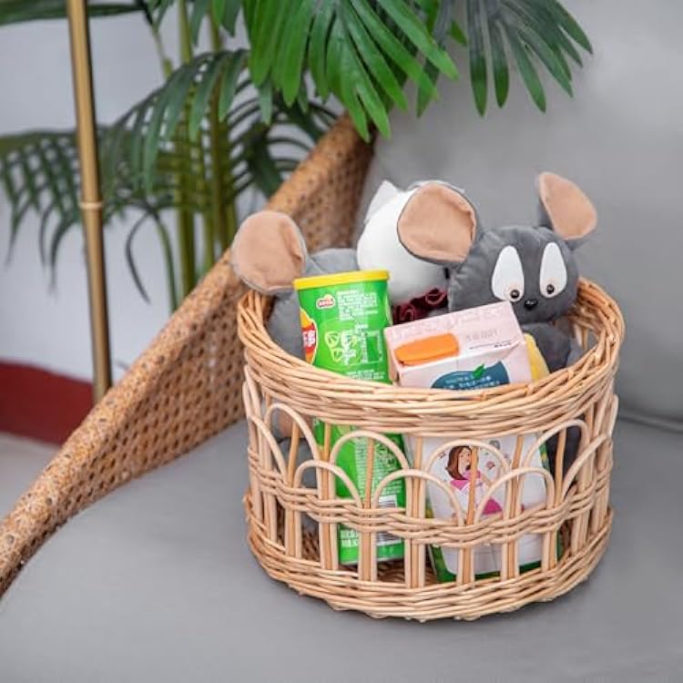 Round Wicker Basket, Woven Hollow Willow Storage Basket for Decoration Organizing Shelves