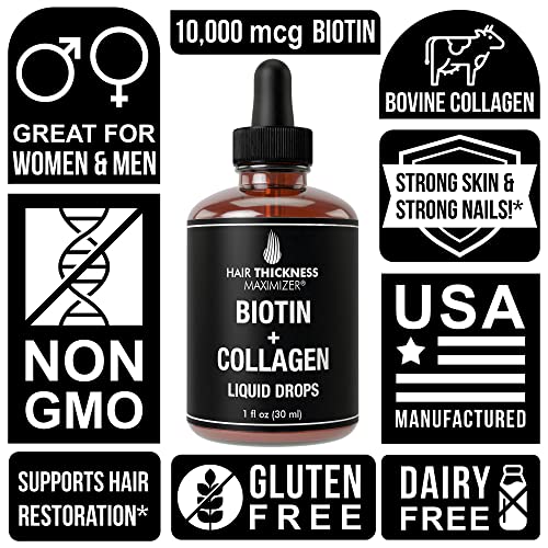 Liquid Collagen For Women & Men With Biotin. Advanced 2-In-1 Combo Liquid Supplement With Bovine Collagen Peptides + Biotin For Hair Growth, Skin, Nails, Joints. Liquid Vitamins, Sublingual Drops #TOP3