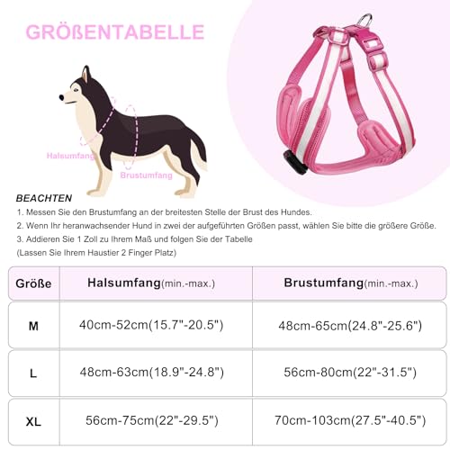 PZRLit Hundegeschirr Leuchtend, Leuchtgeschirr für Hunde Aufladbar, Leuchtendes Hundegeschirr LED, Leucht Geschirr für Hunde Reflektierend mit Licht Sicherheit im Dunkeln-Rosa, Extra Groß