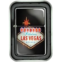 Windproof Refillable Oil Lighter with Tin Gift Box Las Vegas Design-001