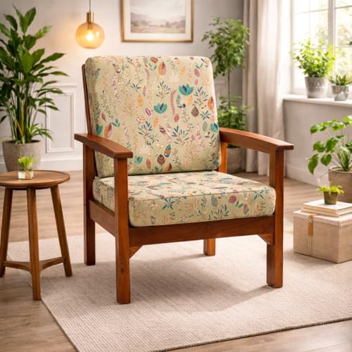 Image of STITCHNEST 'Contour Fit Series' Stretchable Printed Wooden Sofa Cover (Pack of 2) - Elastic Wooden Chair Cover | Wooden Sofa Seat Cover | Size - 20-21 x 20-21 x 3-5 in