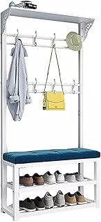 ZZHOPEN Perchero de pie de Metal Resistente para Dormitorio de Interior, Color y Gris, 60 cm (Blanco y Gris, 80 cm) (Blanco y Azul, 60 cm)