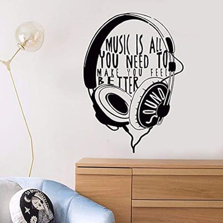 Amazon 42x58cmウォールステッカービニールヘッドフォンミュージカルウォールステッカーミュージックギフトティーン用リムーバブルビニール ミュージックデザインウォールアート壁画 ウォールステッカー オンライン通販