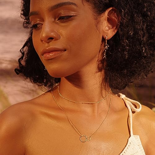 Image of Fettero Pendant Necklace Gold Choker Layered Coin Open Karma Circle Full New Crescent Moon 14K Gold Plated Simple Dainty Necklaces for Women Jewelry Gift