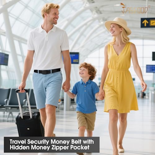 Travel Security Money Belt with Hidden Money Pocket - Cashsafe Anti-Theft Wallet Unisex Nickel free Nylon Belt by JASGOOD A-black