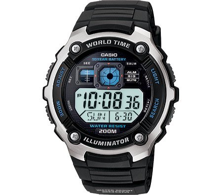 Casio Men's AE2000W-1AV Silver-Tone and Black Multi-Functional Digital Sport Watch