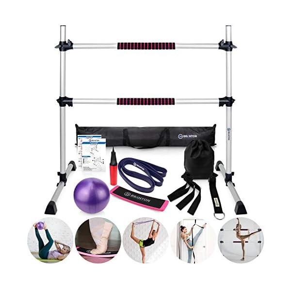 B BRANTON Ballet Barre Workout Equipment Bundle - 4’ Height Adjustable Lightweight 5 Piece Home Dance Set Including Ballet Bar and Leg Stretcher - Ballet Exercise Set for Home Practice
