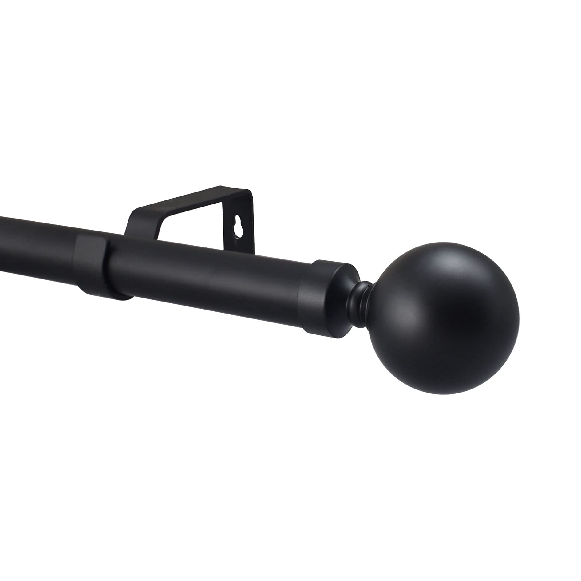 YHO Extendable Curtain Pole Matt Black Metal Curtain Pole Set 28mm Includes Finials, Brackets & Fittings (1.2m - 2m Extendable, Venice Finial)