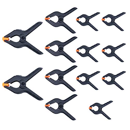 Bligo 13 Stück Klemmzwingen Set - 7 x 2-Zoll-Klemmen, 4 x 3-Zoll-Klemmen, 2 x 4-2/1-Zoll-Klemmen, Nylon Federklemmen Leimzwingen, Greenscreen Federzwingen Hintergrund Klemmen für Fotos, Muslin