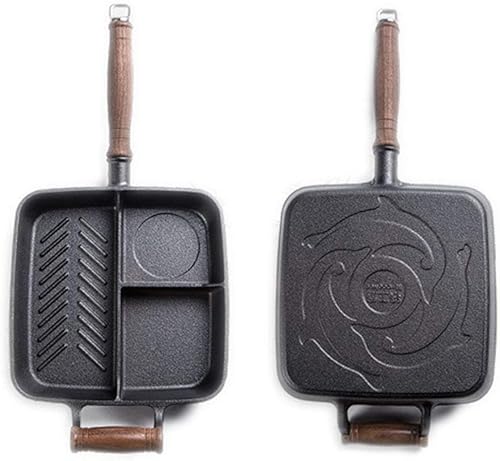 Miniatura 2 de Sartén de hierro fundido con 3 secciones para desayuno, sartén con 2 asas de asistencia para estufa de gas y cocina de inducción