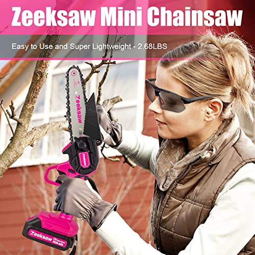2024 Pink Mini Chainsaw Cordless 6 Inch - Electric Handheld Chainsaw Battery Powered With Power Indicator - Rechargeable Mini Chain Saw For Trees - Portable Small Chainsaw For Women,Time Saver #TOP1