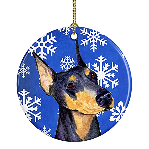 Caroline's Treasures Doberman Winter Snowflakes Holiday Ceramic Ornament Christmas Tree Hanging Decorations for Home Christmas Holiday, Party, Gift, 3 in, Multicolor