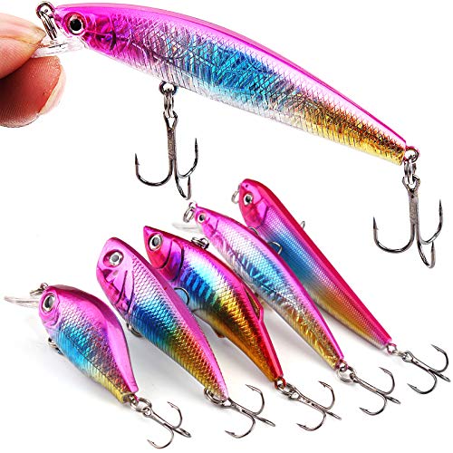 5Pcs Fishing Lures Hard Bait Minnow Plastic Fishing Tackle CrankBait Swimbait Wobbler Bass