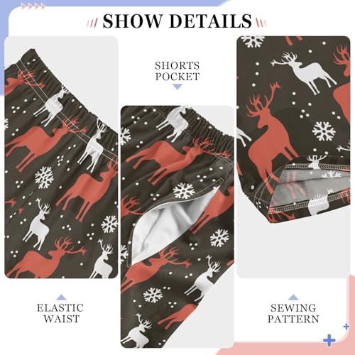 Moose Snowflake Print Boys Long Pants Soft Trousers Elastic Waist Kids Lounge Bottoms with Pockets S-XL4