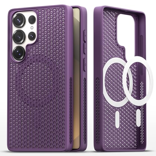 Image of Pikkme Back Cover for Samsung Galaxy S25 Ultra 5G | Honeycomb Cooling Design | Silicone Heat Dissipation | Mag-Safe Compatible | Shockproof Camera Protection Bumper Case (Purple)