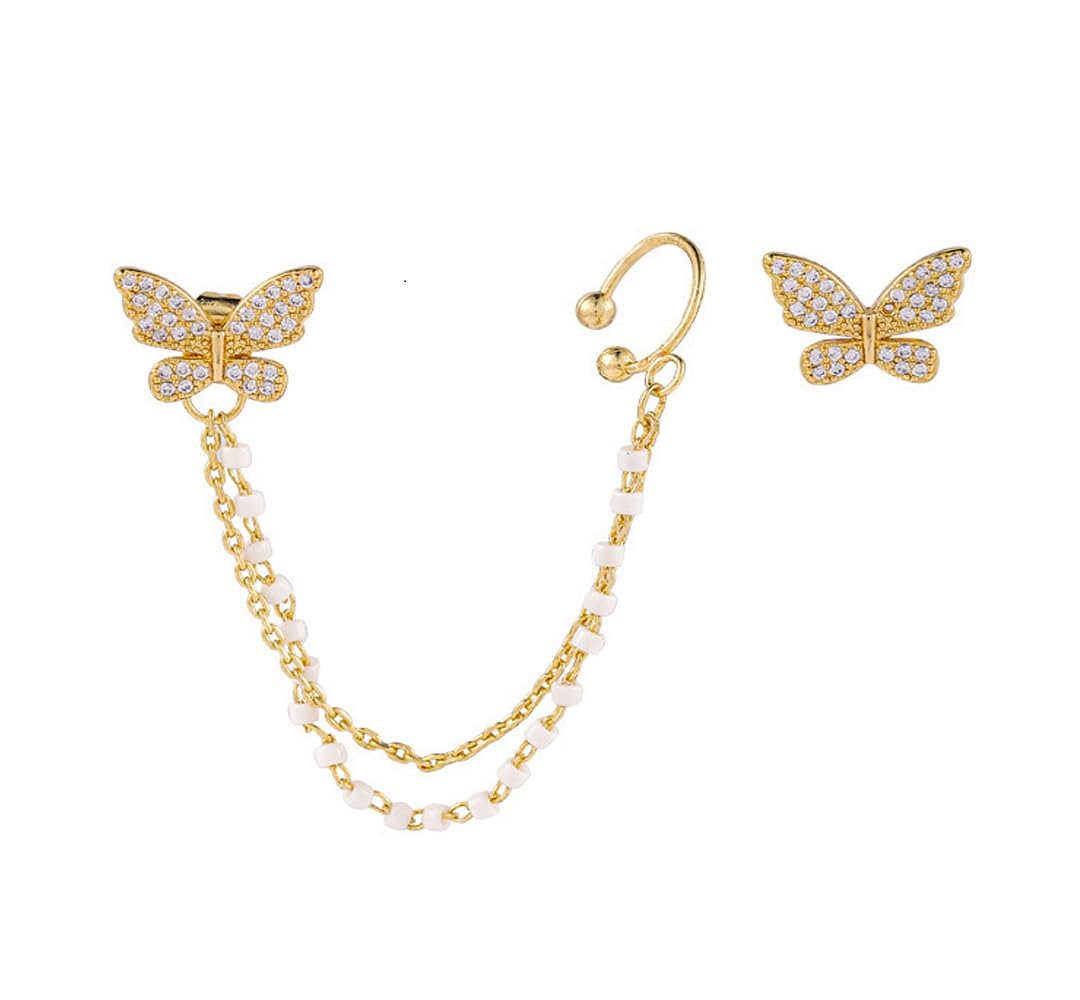 Vembley Korean Pearl Chain Ear Cuff Butterfly Stud Earrings For Women/Girls (B0CLPCPN1M) Amazon Price History, Amazon Price Tracker