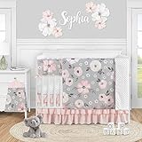 Sweet Jojo Designs Grey Watercolor Floral Baby Girl Nursery Crib Bedding Set - 5 Pieces - Blush Pink Gray and White Shabby Chic Rose Flower Polka Dot Farmhouse