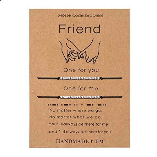 Friend Morse Code Bracelet Pinky Promise Couple Couple Distance Matching Secret Message Friendship Handmade Adjustable Bracelet Jewelry for Women 2 Pieces,Valentine s Day Gifts
