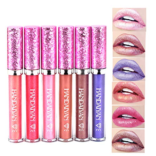Glitter Liquid Lipsticks Set, COOSA 6 color Diamond Shimmer Lipstick Waterproof Long Lasting Makeup Kit Face Eye Glow Metallic Shinning Lip Gloss Set