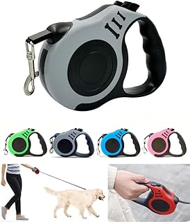 16.5 Ft Retractable Dog Leash, Durable Nylon with One-Button Control, Great for Outdoor Walks & Travel with Small and Medium Pets,Gray