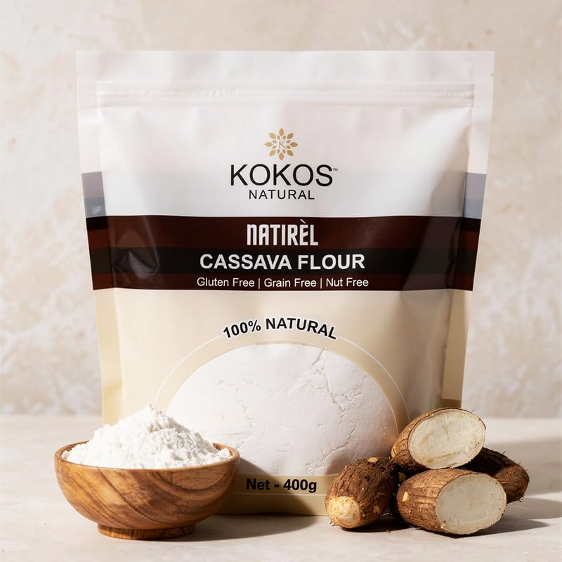 Image of Kokos Natural Cassava Flour - 400 Gm (Pack of 2) | 100% Natural Whole Food, Paleo Friendly, Vegan, Gluten Free, Grain Free, Nut Free | Indian Regional Names: Sabudana Aata, Tapioca Flour, Maravalli Kilangu |