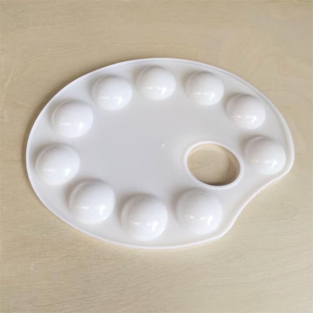 2PCS Paint Tray with Thumb Hole, Oval Plastic Paint Palette for Acrylic Oil Watercolor Gouache, Non-Stick Artist Palette Easy Clean, Art Supplies for DIY Craft Painting