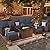 UDPATIO Patio Furniture Set with 44" Fire Pit Table, 6 Pieces Outdoor Sectional Conversation Sets, All-Weather Wicker Rattan Sofa Ottoman with 4" Thick Cushion for Garden Backyard Poolside, Navy Blue