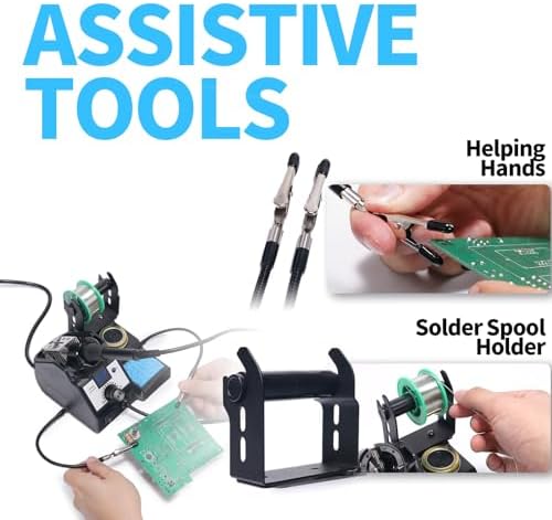 Bild 2 - YIHUA 926LED-IV 60W Lötstation 90~480°C lötkolben set mit 2 aufsteckbaren helfenden Händen, Lötdrahtspender, 5 zusätzliche Lötspitzen, Entlötpumpe, bleifreies Lot, ESD-sichere Pinzette(EU PLUG)
