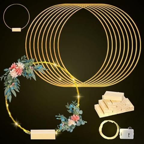 Centerpiece Table Decorations 10Pcs 12 Inch,Metal Floral Hoop Wedding centerpieces for Tables with Lights.Wreath Gold Hoop Rings for Home Decorations Wedding Table Decorations and Party Table Decor. Cover