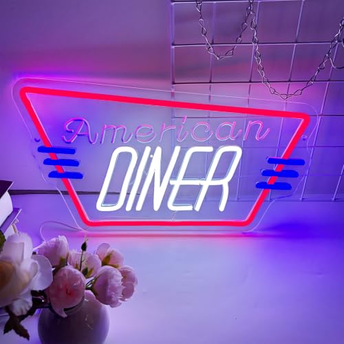 American Diner Neon Sign, Commercial Sign Neon Light LED Restaurant Light, for Kitchen Home Bar Cafe USB Powered Man Cave Decor(15.7 * 7.8 In)