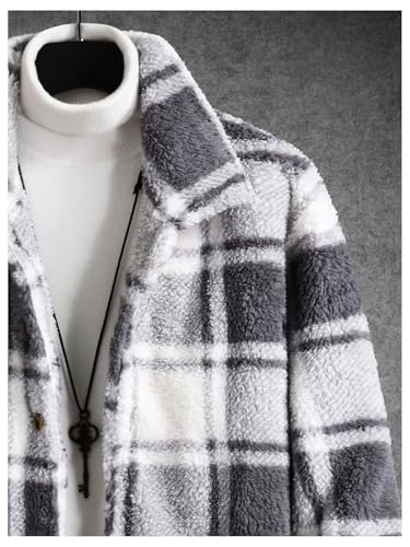 SOLY HUX Men's Plaid Fleece Jacket Button Down Collar Long Sleeve Fuzzy Fall Winter Warm Coat Outerwear4