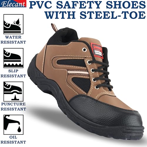 Image of ELECANT Lace-up Steel Toe Safety Shoes for Factory and Industrial Work for Men