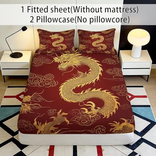 Drap-Housse Dragon 140x200cm en microfibre à bonnet profond non glissant