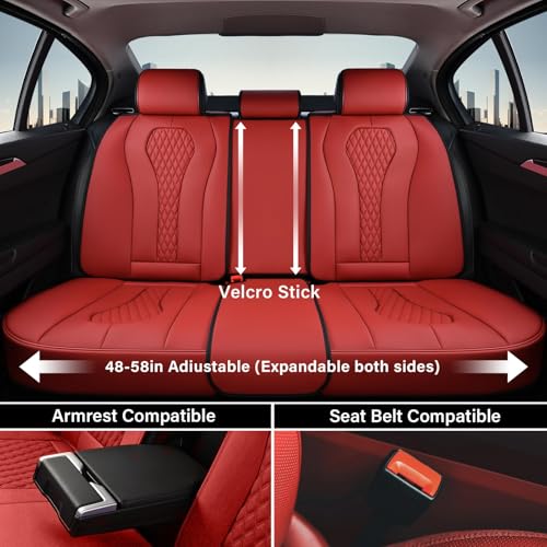 Image of Coverado Seat Covers, Car Seat Covers Full Set, Red Car Seat Cover, Car Seat Covers Front Seats Back Seat Covers, Waterproof Car Seat Cushion, Leather Seat Protector Universal Fit Most Cars